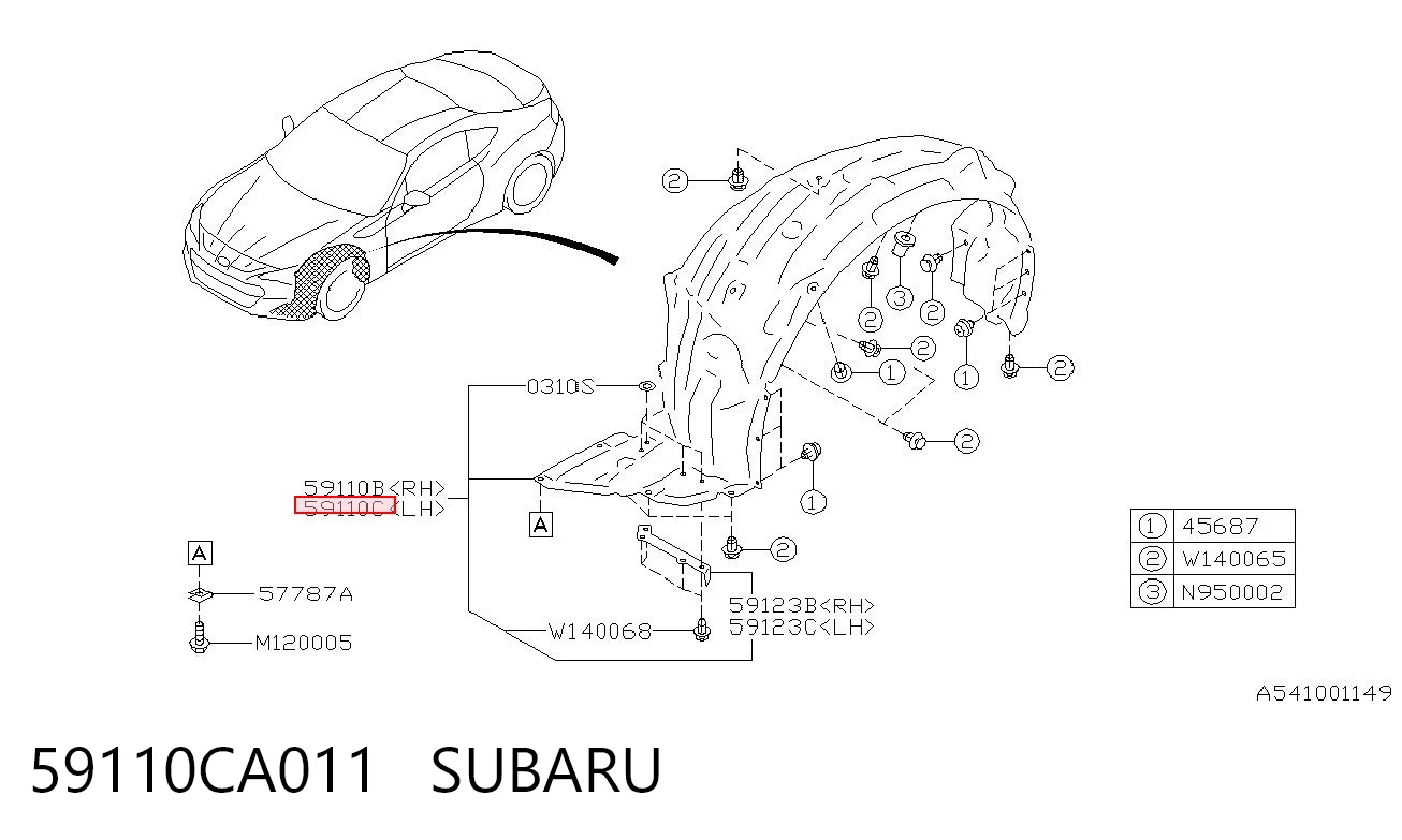 59110CA011 Subaru Підкрилок переднього крила, лівий