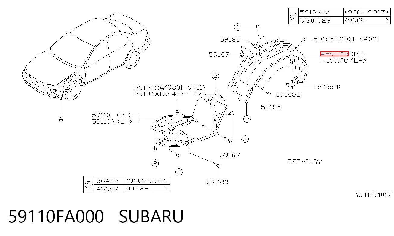 59110FA000 Subaru Підкрилок переднього крила, правий задній