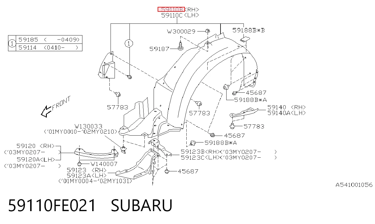 59110FE021 Subaru Підкрилок переднього крила, правий