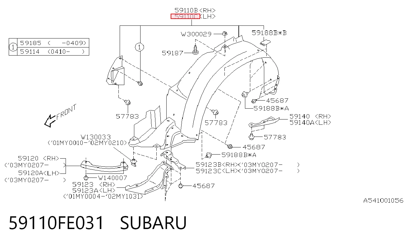 59110FE031 Subaru Підкрилок переднього крила, лівий