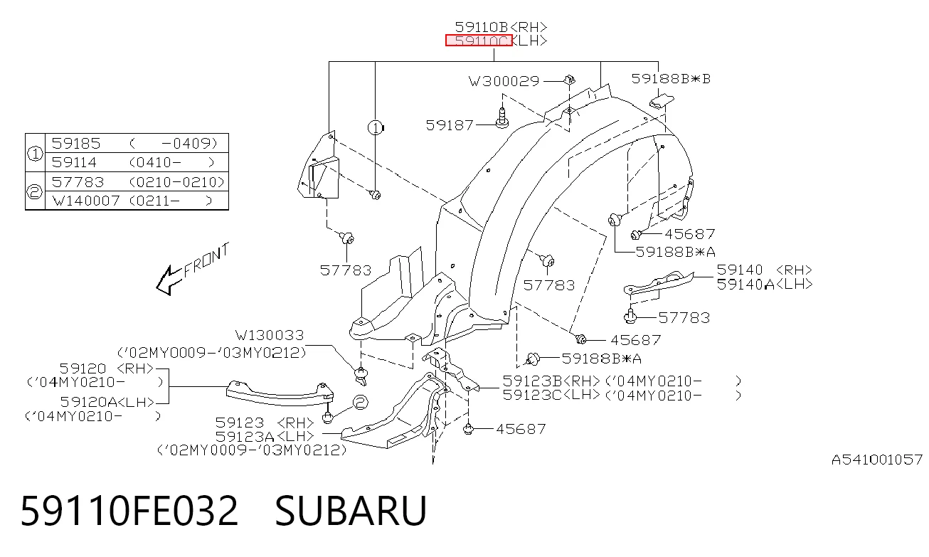 59110FE032 Subaru Підкрилок переднього крила, лівий