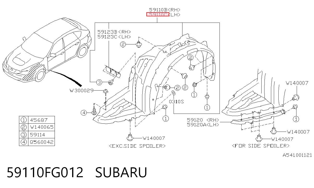 59110FG012 Subaru Підкрилок переднього крила, лівий