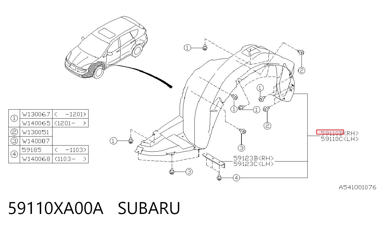 59110XA00A Subaru Підкрилок переднього крила, правий