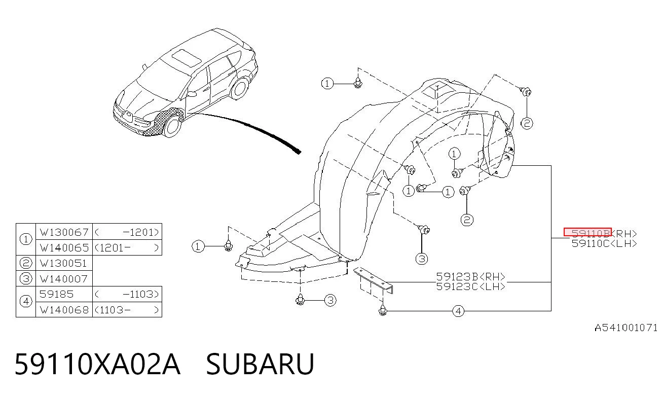 59110XA02A Subaru Підкрилок переднього крила, правий