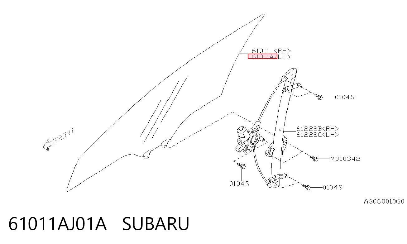 61011AJ01A Subaru Скло передніх дверей, лівою