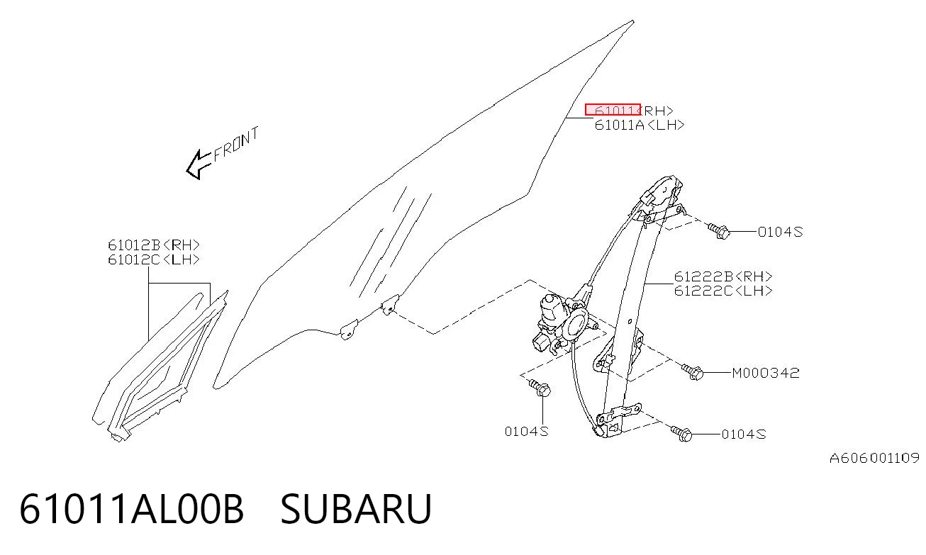 61011AL00B Subaru Скло пасажирських дверей