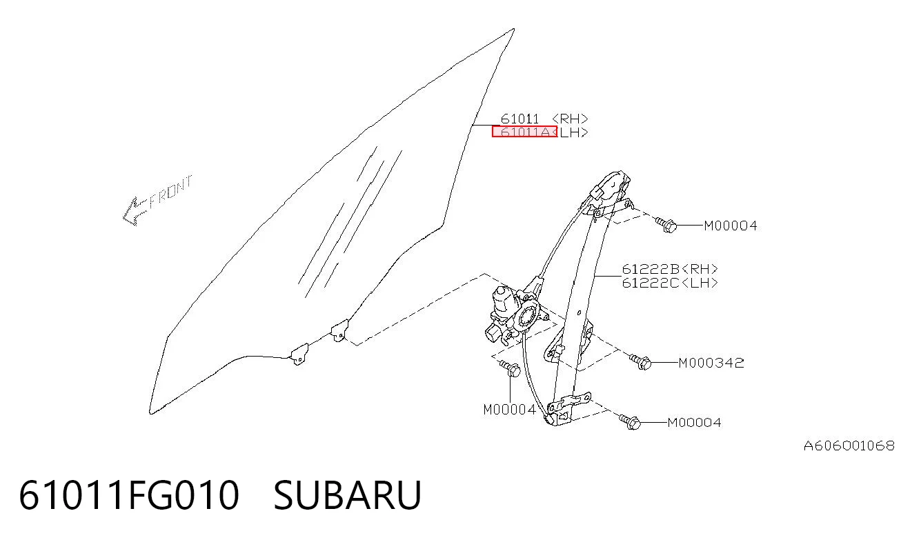 61011FG010 Subaru Скло водійських дверей