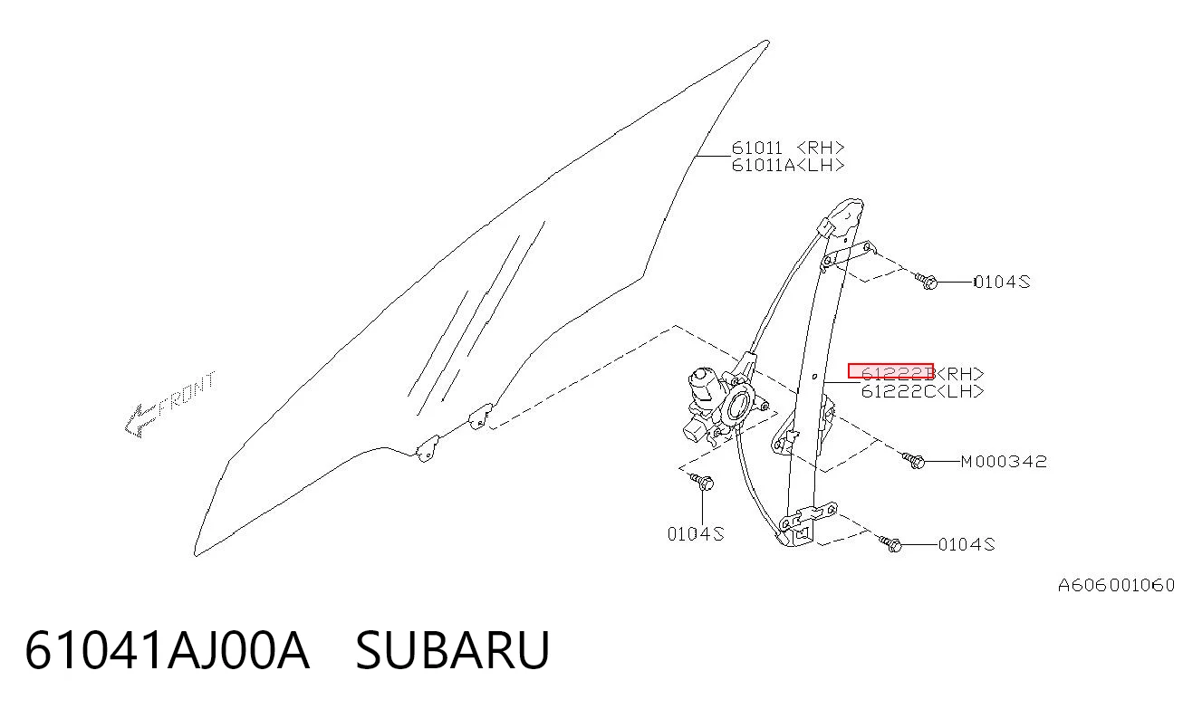 61041AJ00A Subaru Механізм склопідіймача дверей передніх, правих