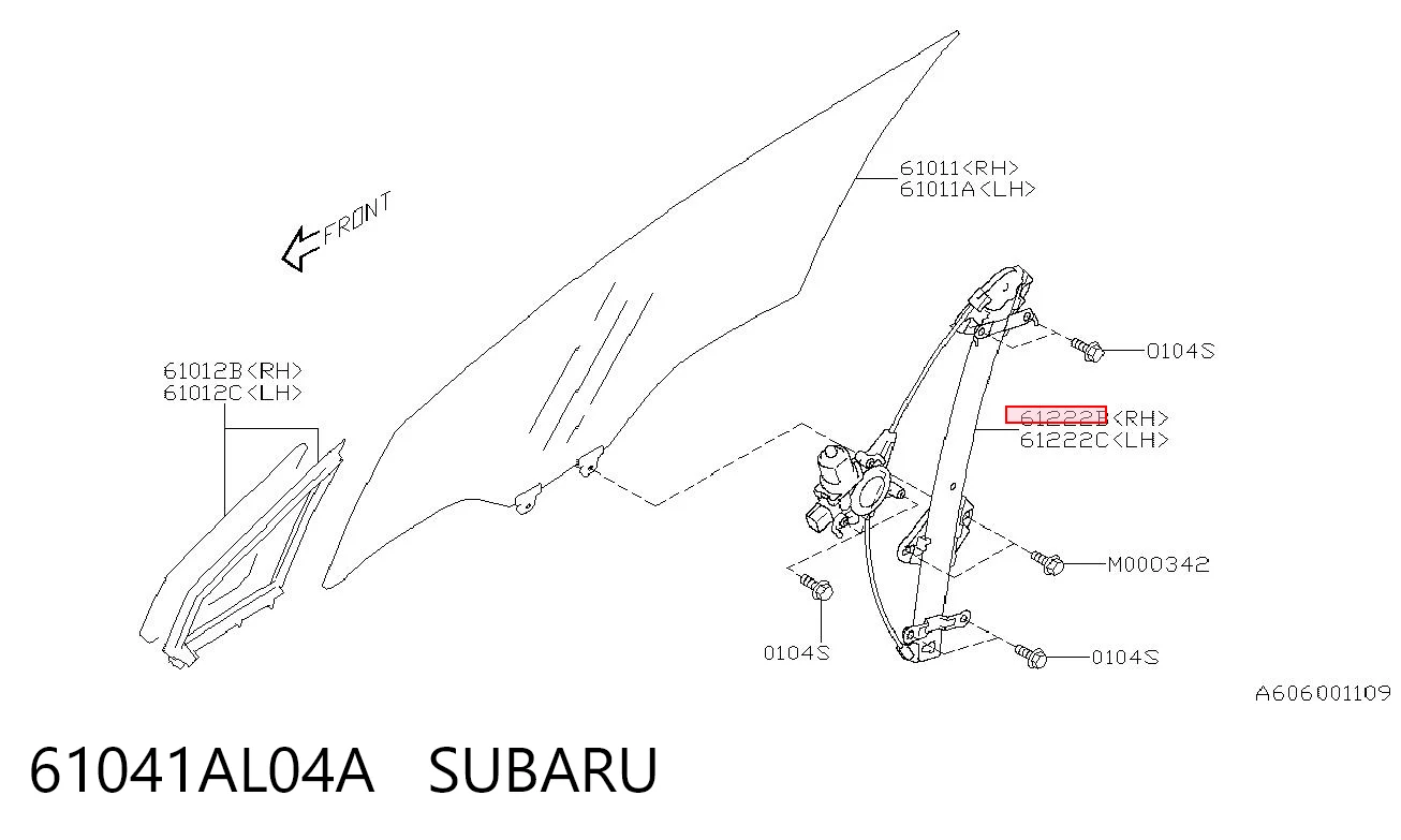 61041AL04A Subaru Механізм склопідіймача дверей передніх, правих