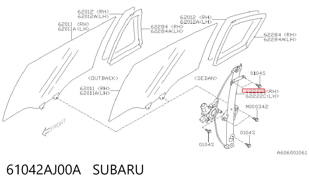 61042AJ00A Subaru Склопідйомник задніх правих дверей