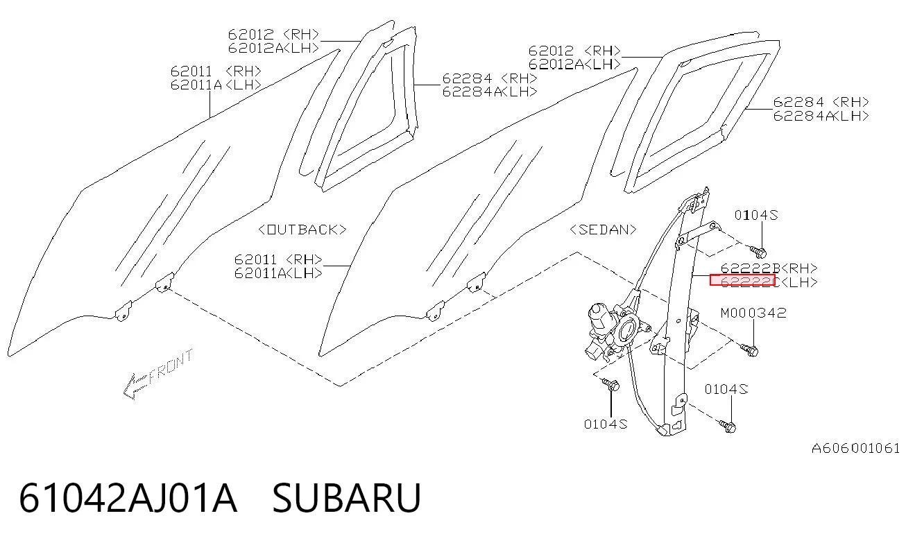 61042AJ01A Subaru Механізм стеклопод'емника двері задньої, лівої