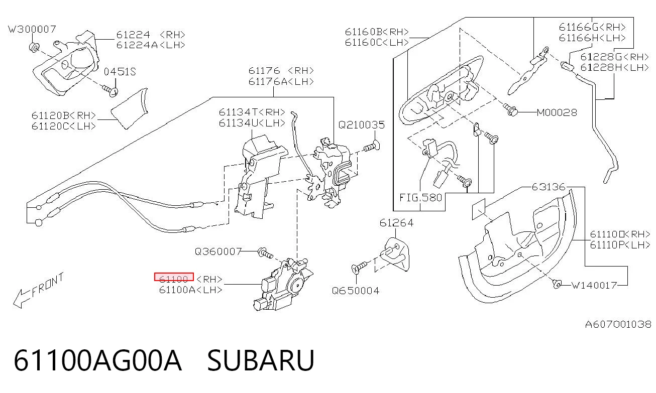 61100AG00A Subaru Актуатор замка дверей, передніх, правих