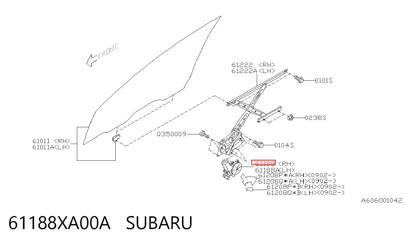 61188XA00A Subaru Мотор склопідйомника дверей передніх, правих