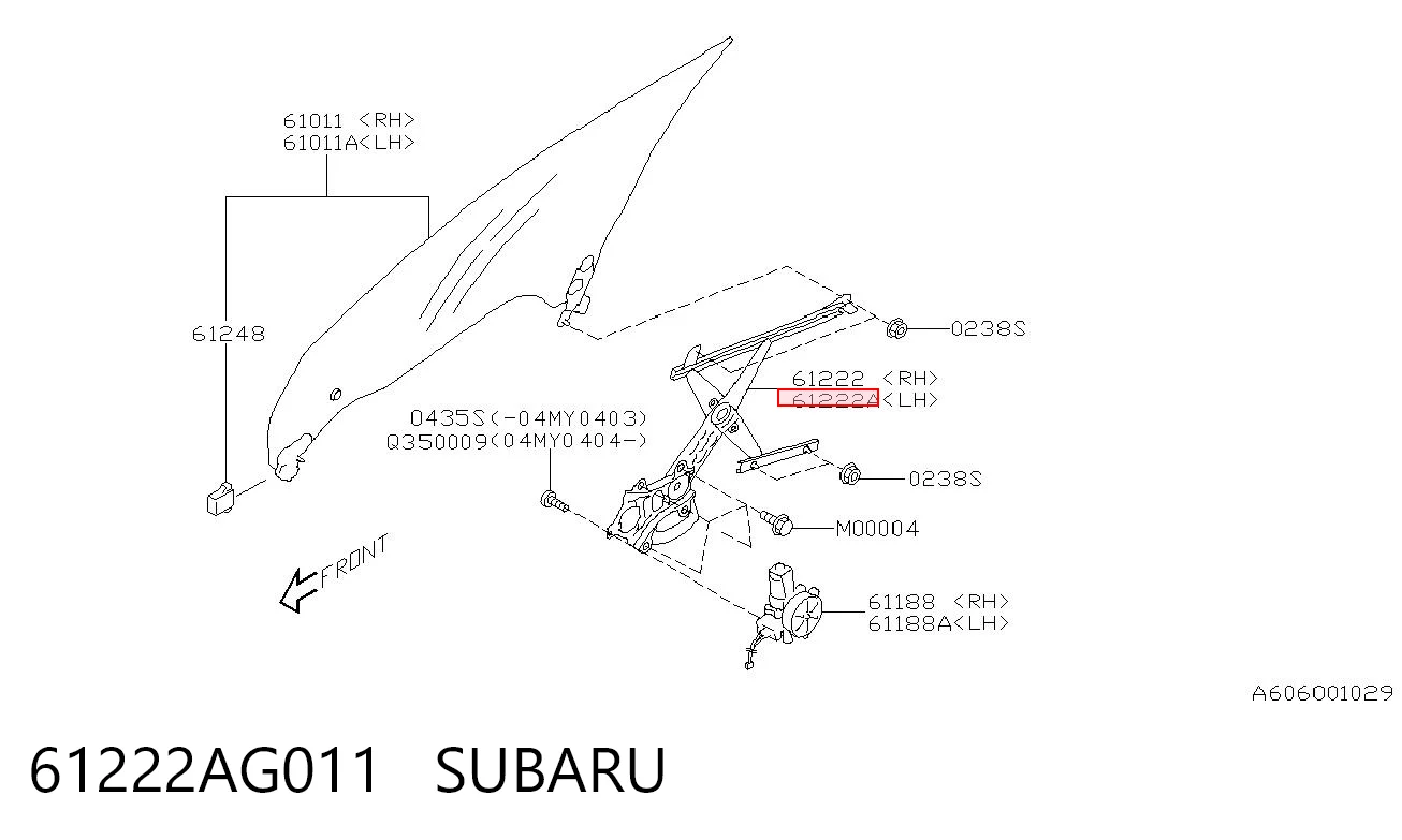 Підйомник механічний вітрового скла на Subaru Outback III B13, BP