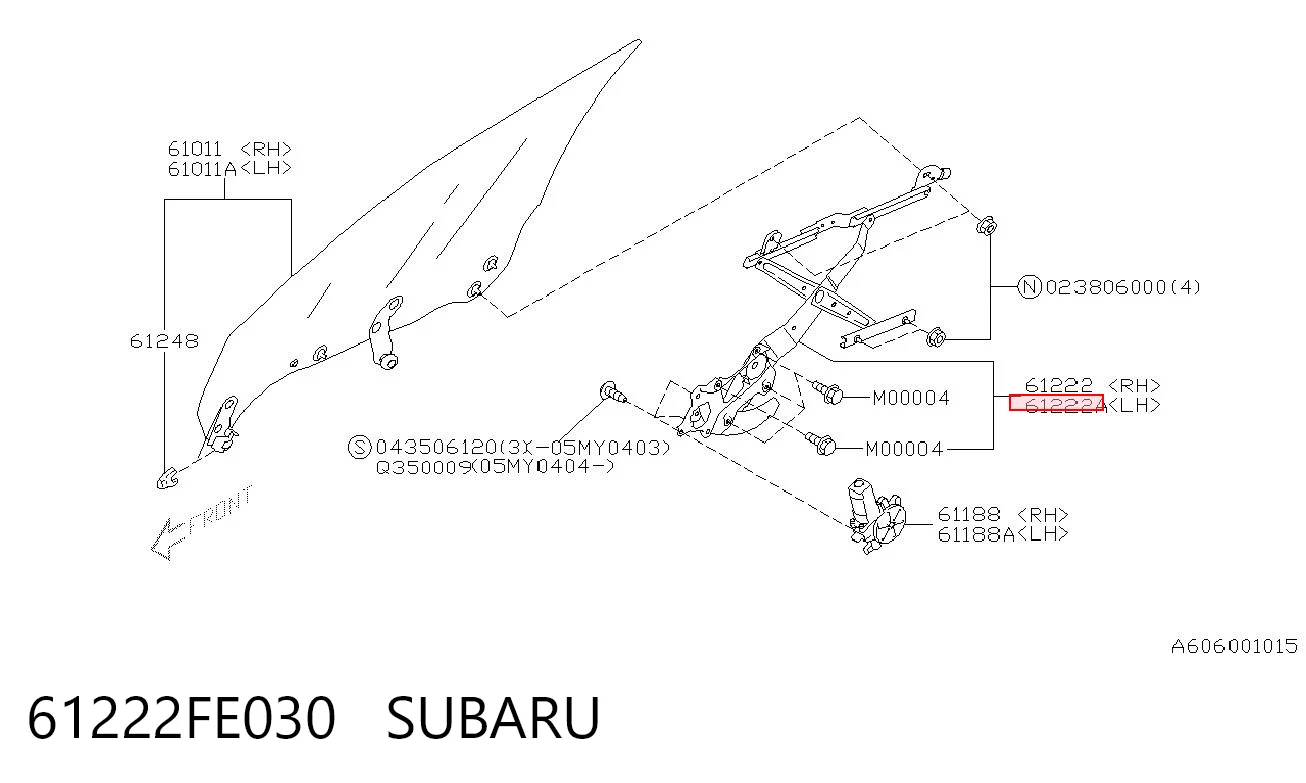 61222FE030 Subaru Підйомник механічний вітрового скла