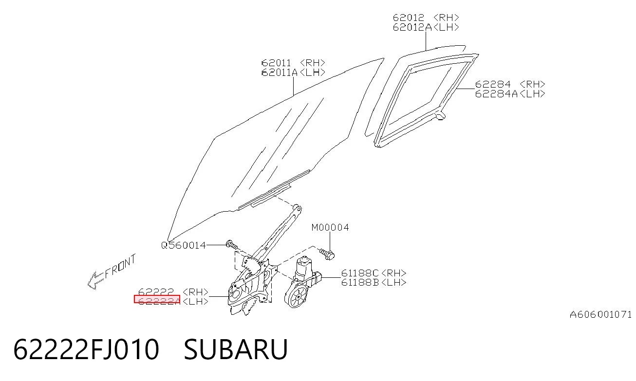 62222FJ010 Subaru Механізм склопідйомника двері задньої, лівої