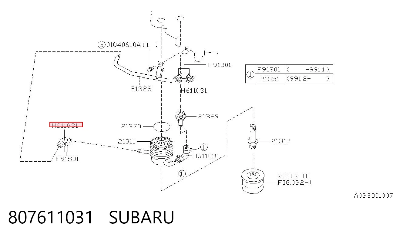 807611031 Subaru Трубка низького тиску зворотки масляного радіатора