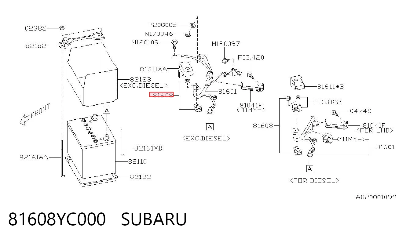 81608YC000 Subaru Кабель плюсової клеми акумулятора (АКБ)