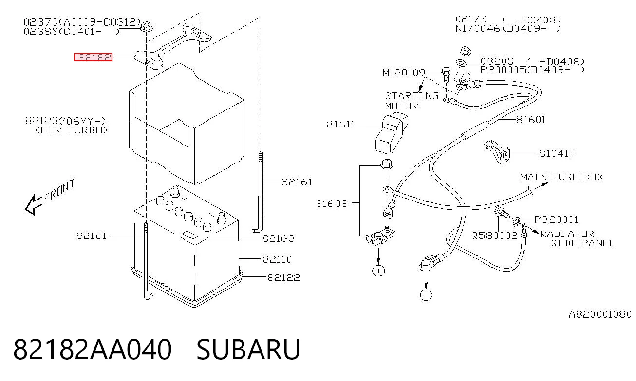82182AA040 Subaru Кріплення / підставка акумулятора