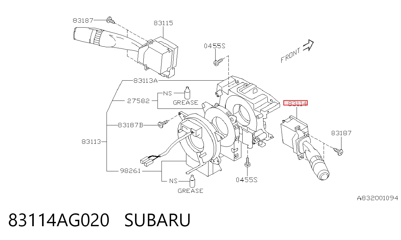 83114AG020 Subaru Перемикач підрульовий, правий