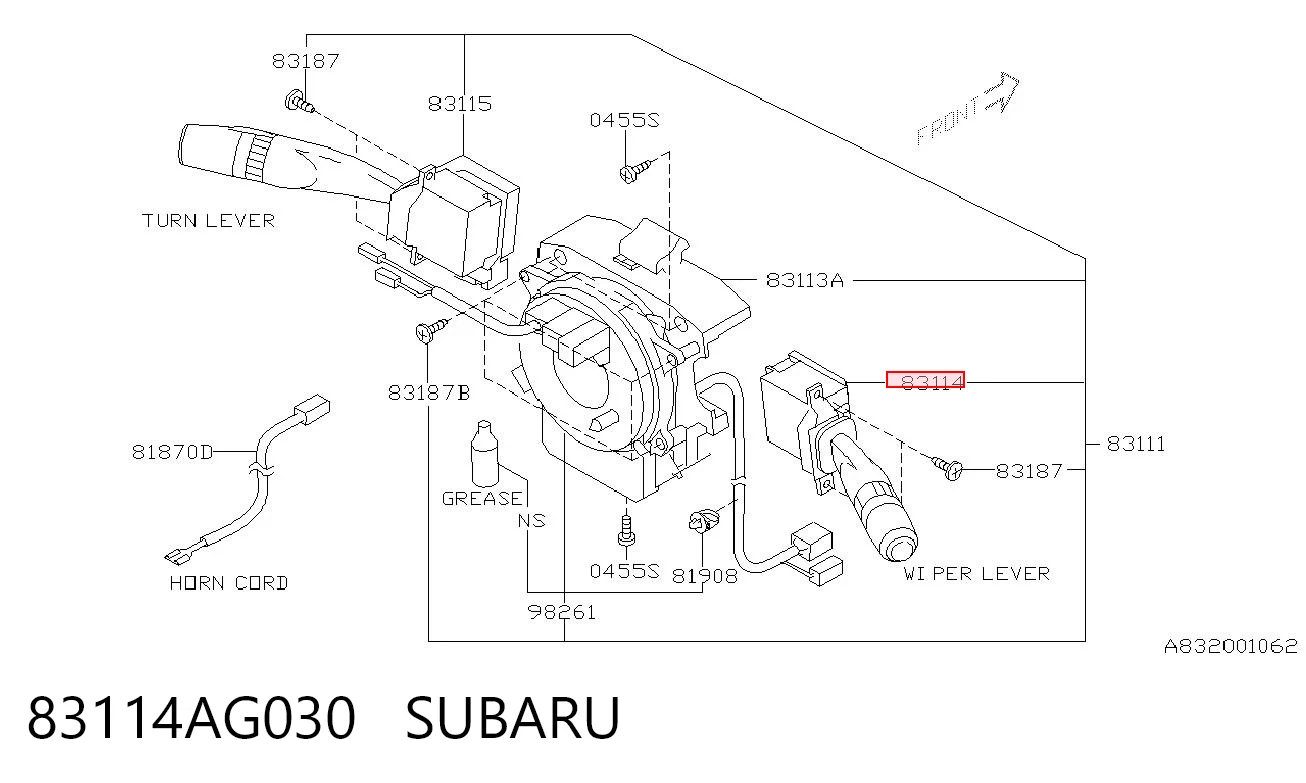 83114AG030 Subaru Перемикач підрульовий, правий