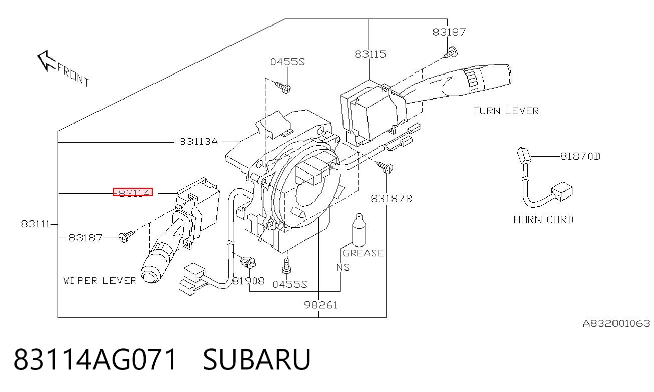 83114AG071 Subaru Перемикач підрульовий, правий