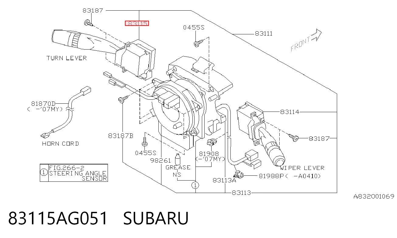83115AG051 Subaru Перемикач підрульовий, правий