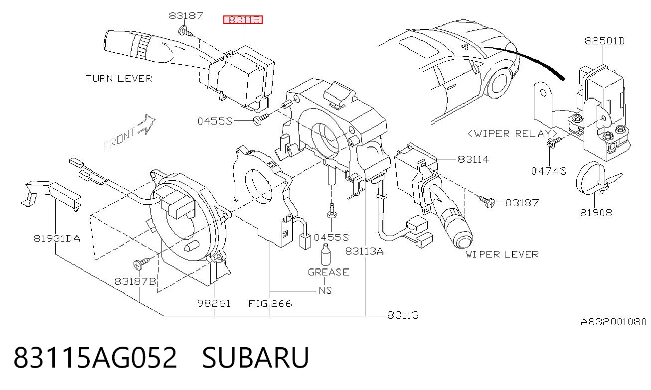83115AG052 Subaru Перемикач підрульовий, лівий