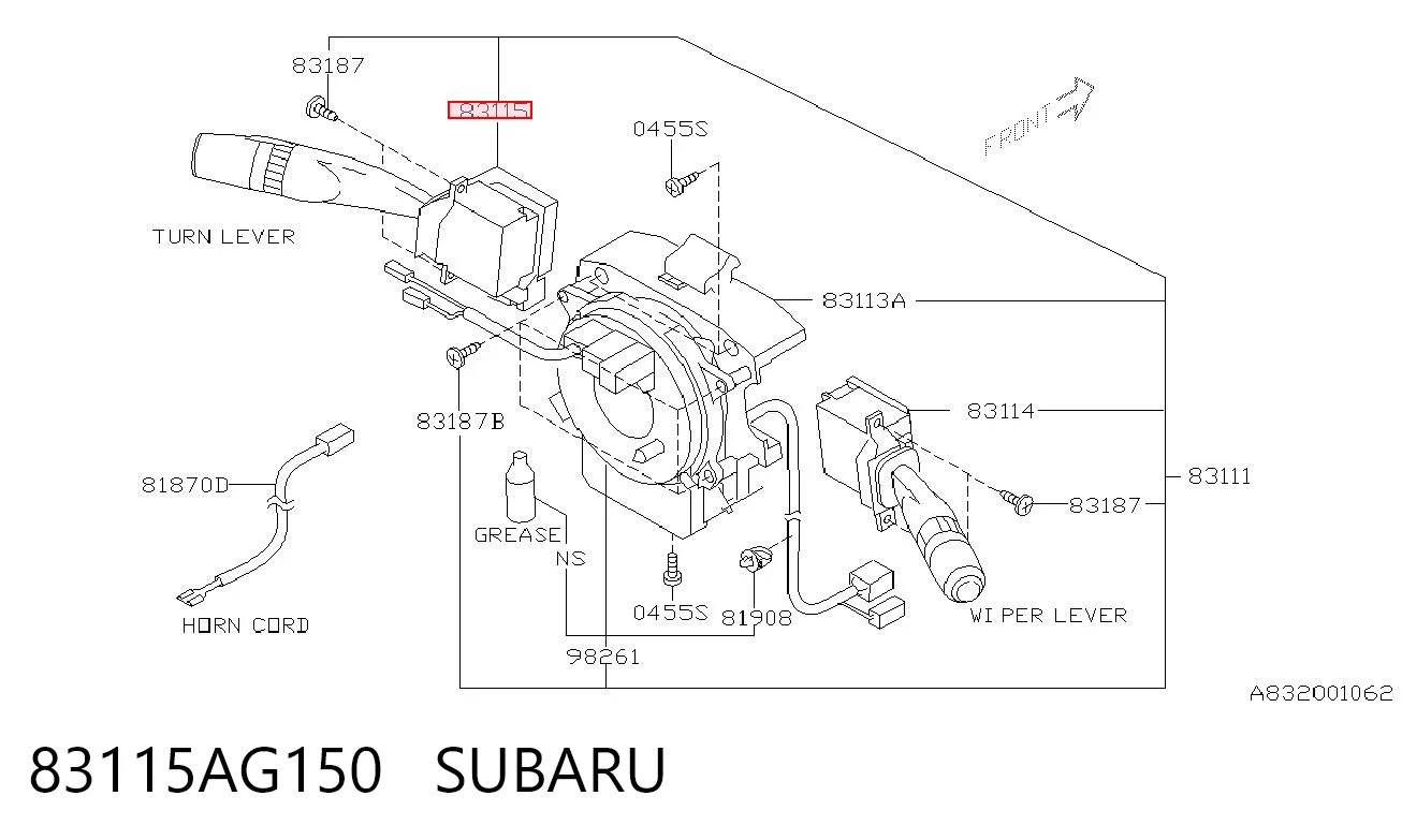 83115AG150 Subaru Перемикач підрульовий, лівий