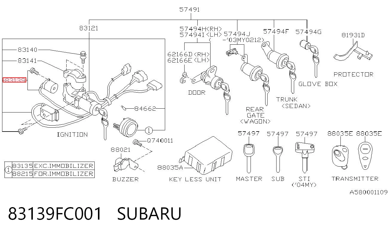 83139FC001 Subaru Контактна група замка