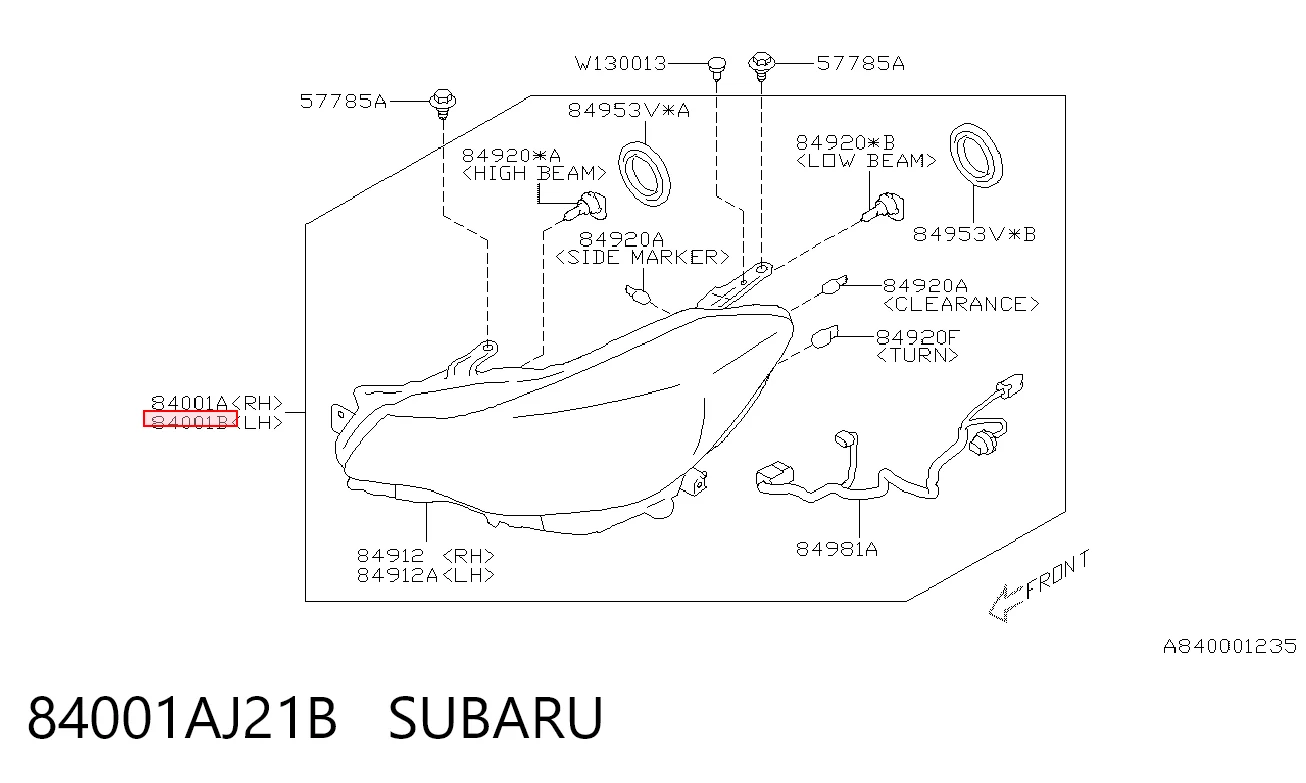 84001AJ21B Subaru Фара дальнього світла в зборі