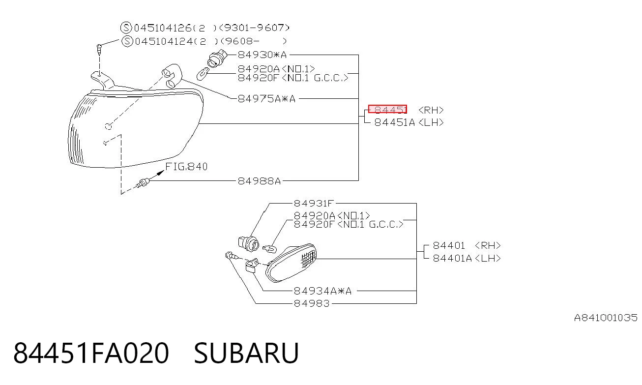 84451FA020 Subaru Габарит передній правий