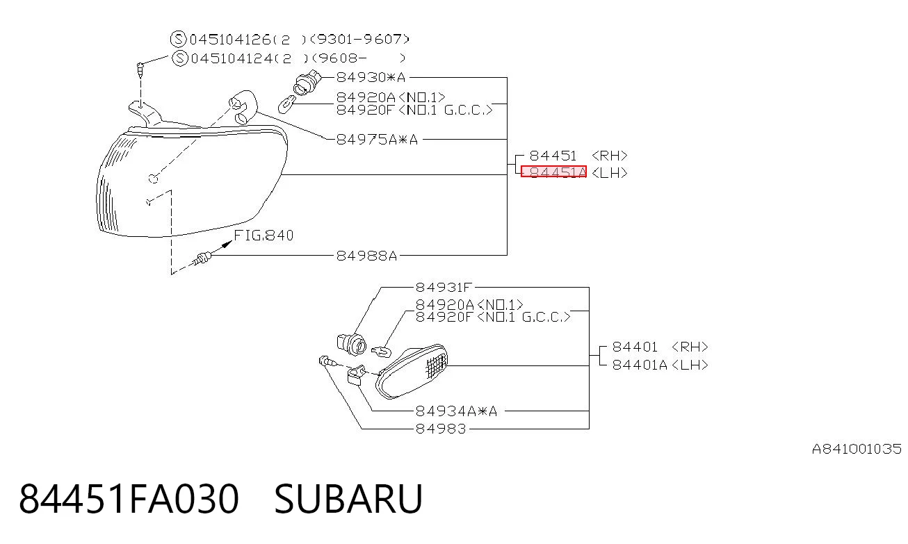 84451FA030 Subaru Габарит передній лівий