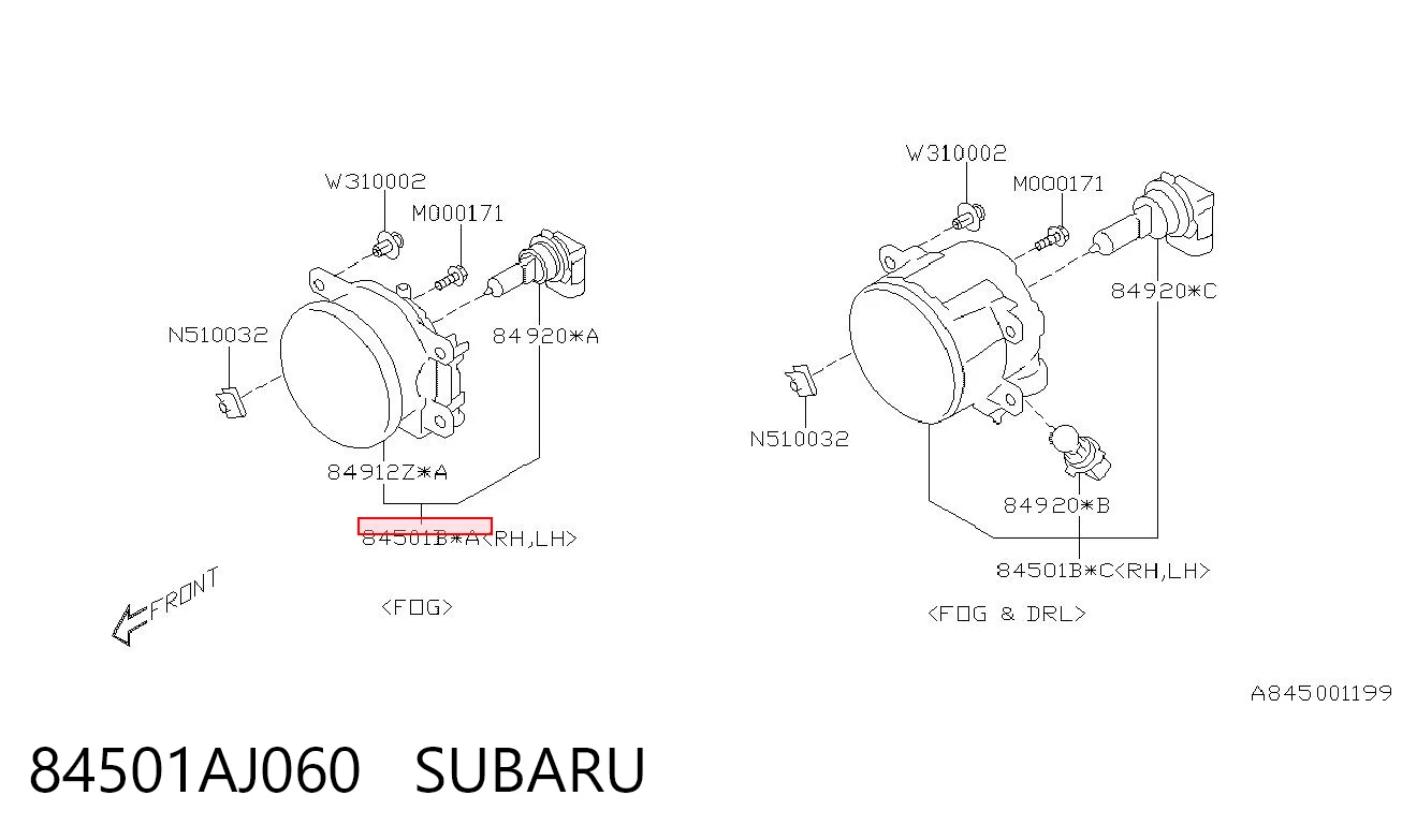 84501AJ060 Subaru Протитуманки, ліваі, права