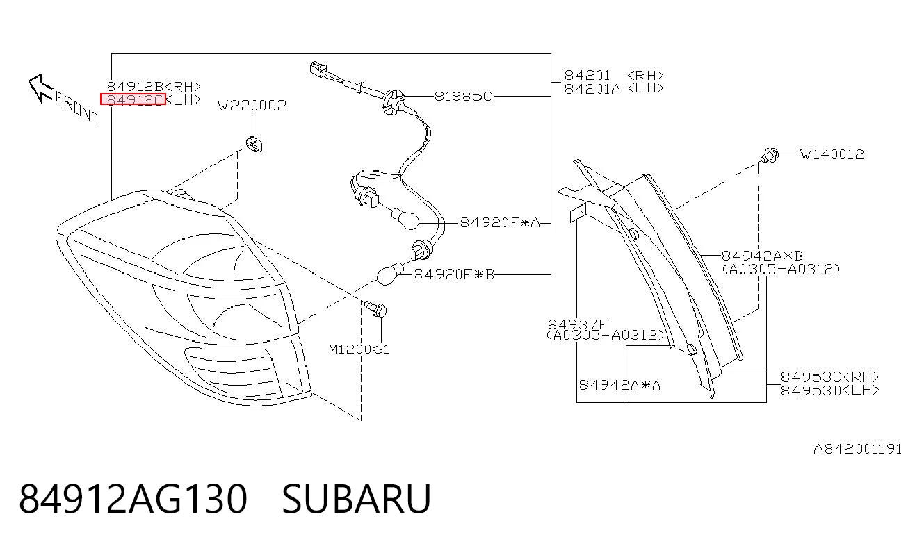 84912AG130 Subaru Задня ліва фара