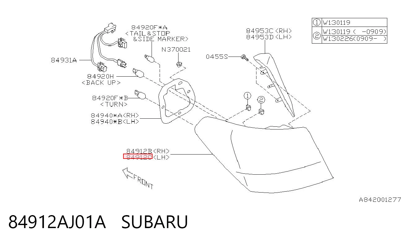 84912AJ01A Subaru Задня ліва фара