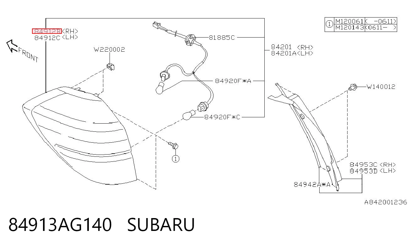 84913AG140 Subaru Ліхтар задній правий