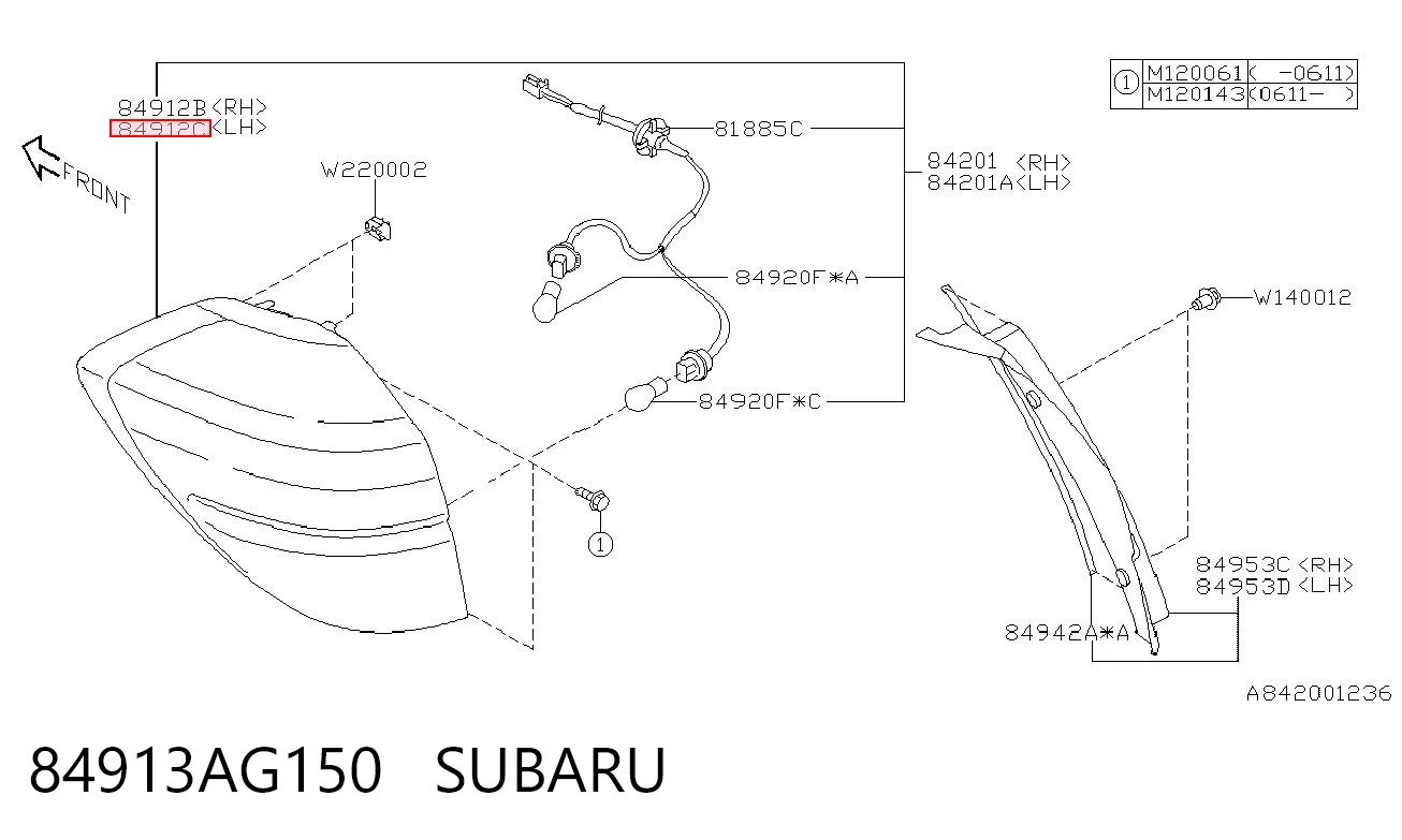 84913AG150 Subaru Задня ліва фара