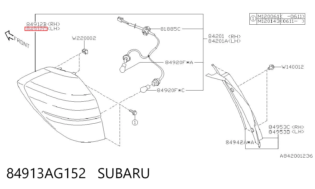 84913AG152 Subaru Задня ліва фара