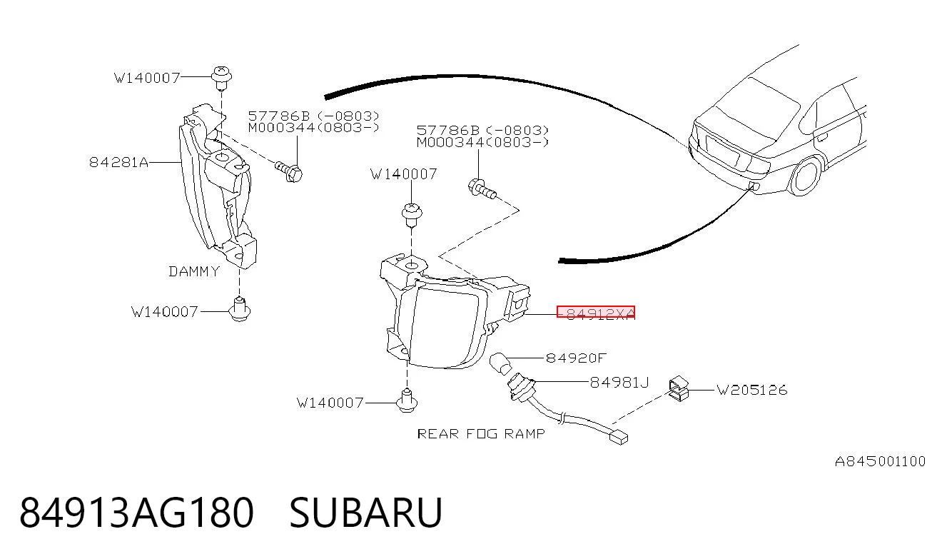 84913AG180 Subaru Фара протитуманна задня, ліва