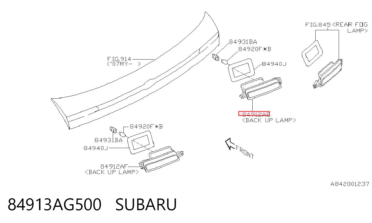 84913AG500 Subaru Ліхтар заднього ходу правий