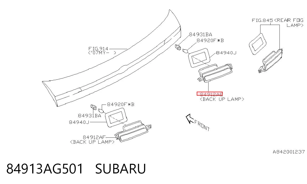 84913AG501 Subaru Ліхтар заднього ходу правий