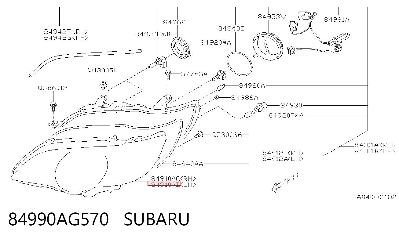84990AG570 Subaru Скло фари лівої
