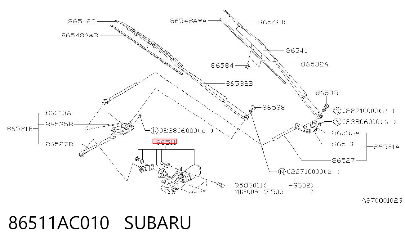 86511AC010 Subaru Мотор склоочисника скла (трапеції)