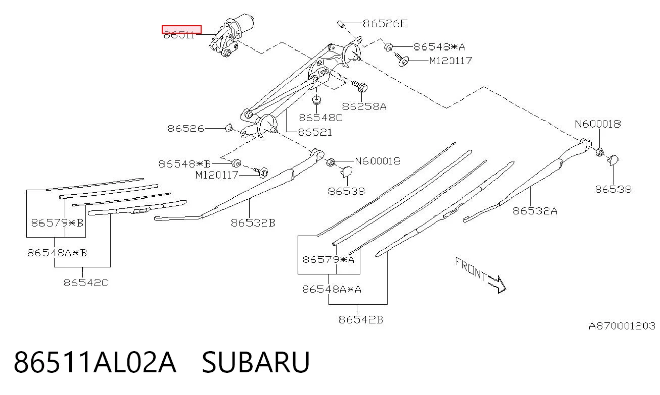 86511AL02A Subaru Мотор склоочисника скла (трапеції)