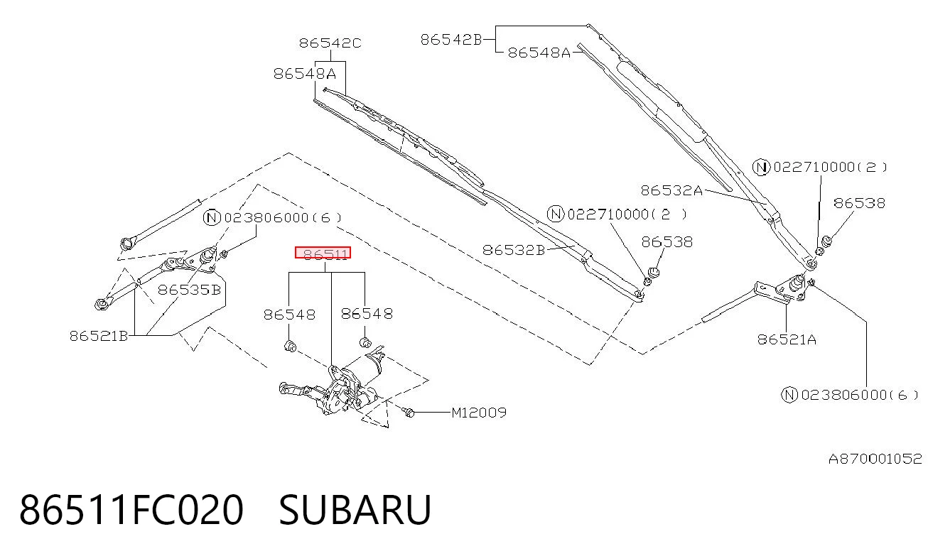 86511FC020 Subaru Мотор склоочисника скла (трапеції)