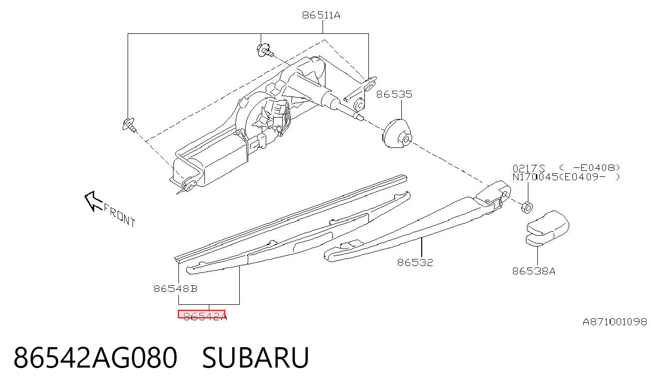 86542AG080 Subaru Щітка склоочисника задня