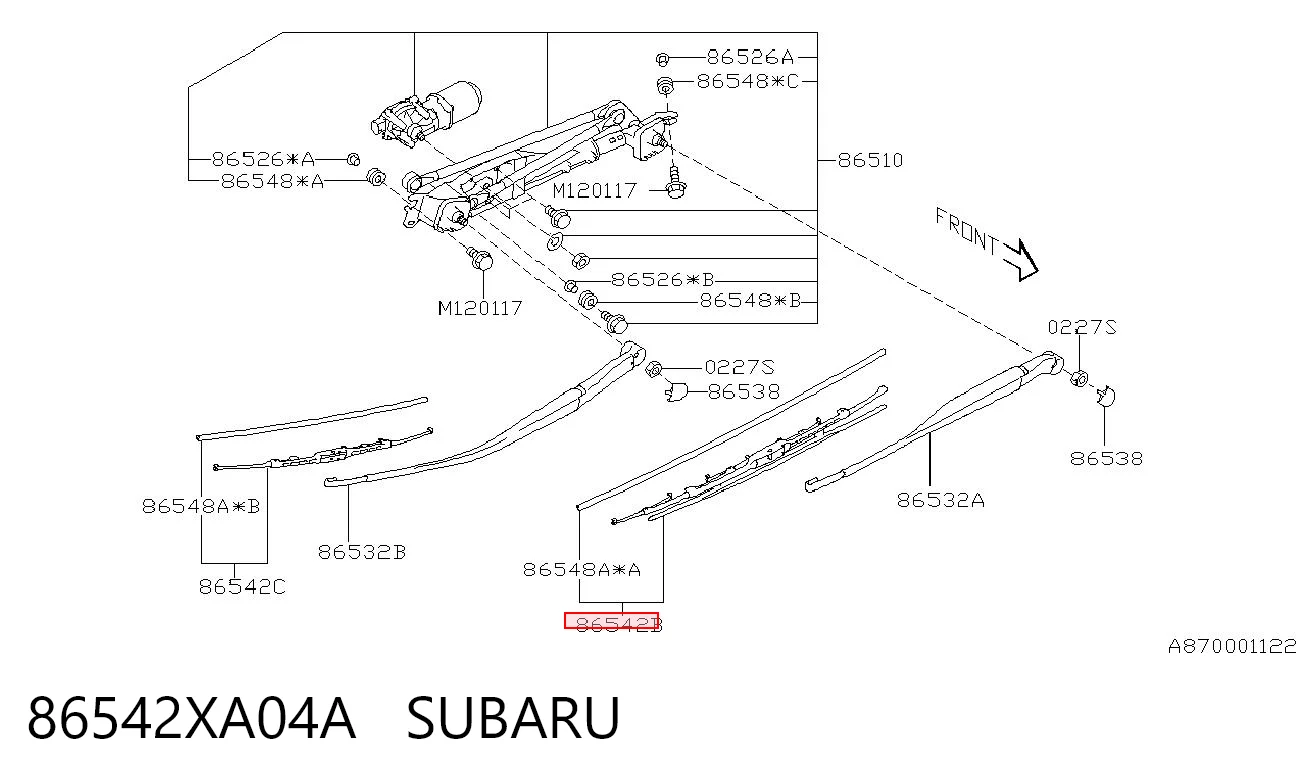 86542XA04A Subaru Щітка склоочисника лобового скла, водійська
