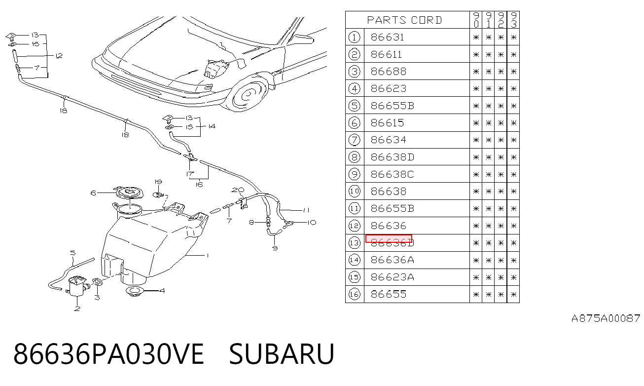 Сопло омивача лобового скла Subaru Forester I позашляховик (S10, SF) (1997 - 2002) ціна, від 6.66 USD