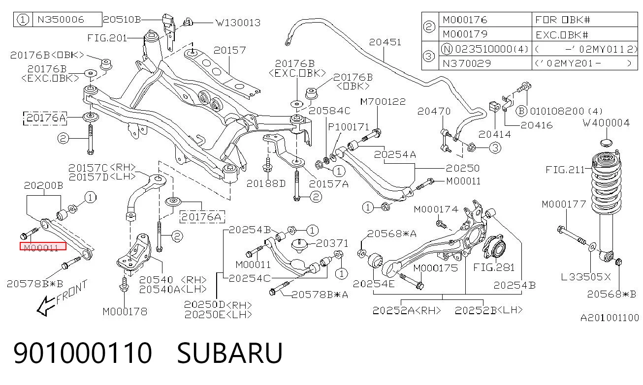 901000110 Subaru Болт кріплення заднього нижнього важеля, внутрішній